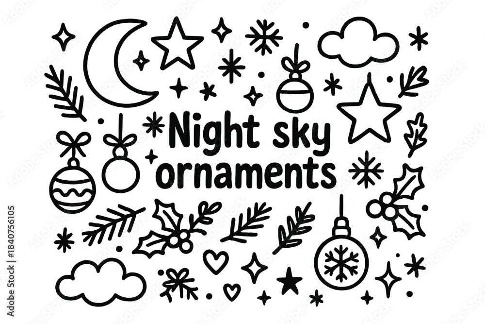 Fototapeta premium Night Sky Ornaments. Night sky ornaments. Hand-drawn doodle illustration of night sky ornaments. Crescent moon
