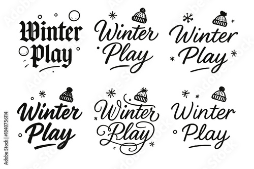Winter Calligraphy Styles. Winter Play. Create a calligraphy lettering illustration of the phrase: Winter Play