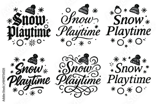 Snow Playtime Calligraphy. Snow Playtime. Create a calligraphy lettering illustration of the phrase: Snow