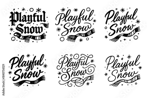 Playful Snow Calligraphy. Playful Snow. Create a calligraphy lettering illustration of the phrase: Playful