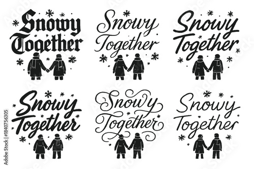 Snowy Together Calligraphy. Snowy Together. Create a calligraphy lettering illustration of the phrase: Snowy