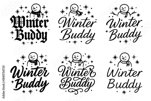 Winter Buddy Calligraphy. Winter Buddy. Create a calligraphy lettering illustration of the phrase: Winter