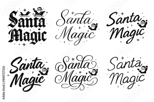 Santa Magic Calligraphy. Santa Magic. Create a calligraphy lettering illustration of the phrase: Santa Magic.