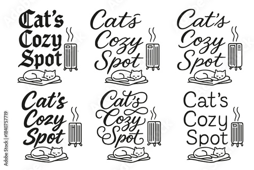 Cat's Cozy Calligraphy. Cat?s Cozy Spot. Create a calligraphy lettering illustration of the phrase: Cat?s Cozy