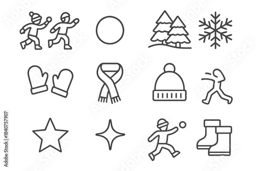 Christmas Snowball Icons. Christmas Snowball Collection. Line outline icon set of Christmas Snowball