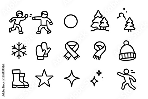 Christmas Snowball Icons. Christmas Snowball Collection. Line outline icon set of Christmas Snowball