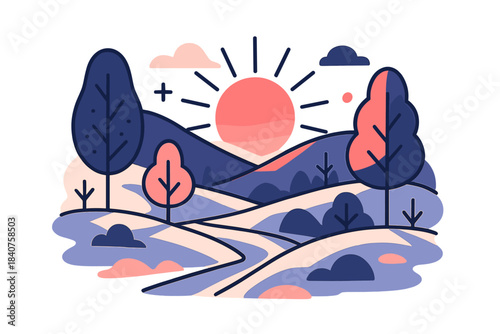 Winter Sunrise Serenity. Winter Sunrise Over the Hills. A serene winter landscape with soft golden sunlight