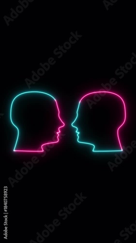 Human heads neon icon video animation for apps and websites