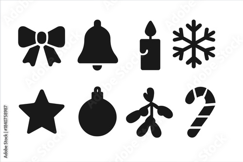 Festive Icon Collection. Festive Elements. Filled icon set of Festive Elements: ribbon, bell, candle,