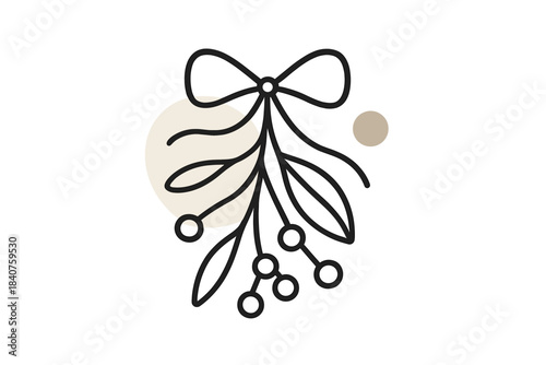 Minimal Mistletoe Bouquet. Minimal one-line mistletoe bouquet. Intertwined lines forming gentle arcs and small