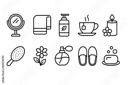 Spa, beauty, relaxation line icon set. Wellness, self-care, hygiene line icons collection