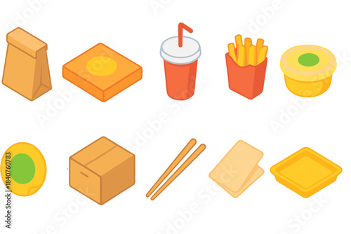 Food delivery flat icon set. Restaurant, takeout, fast food icons collection