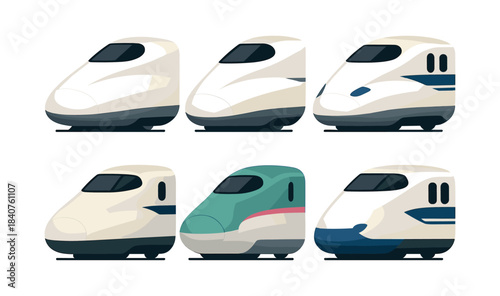 High-speed train collection, rail travel, transport, flat vector illustration