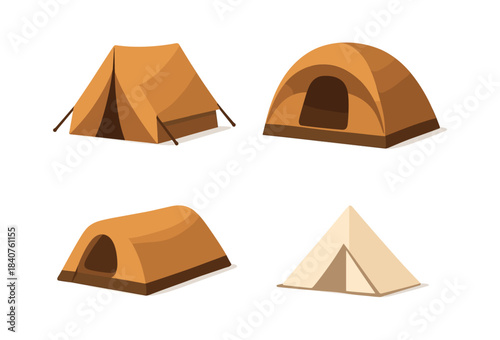 Camping tents collection, flat vector illustration, outdoor, adventure design