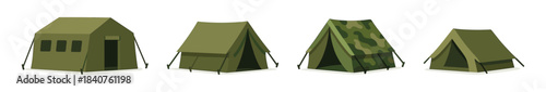 Camping tents set, cabana, outdoor shelters, flat vector illustration