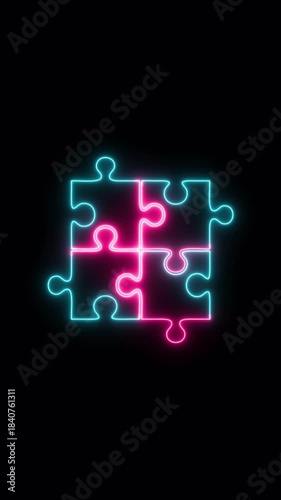 Puzzle glowing neon icon video animation for apps and websites