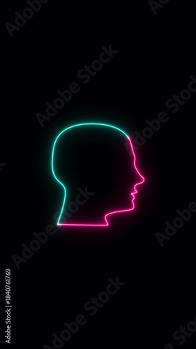 Human head glowing neon icon video animation for apps and websites