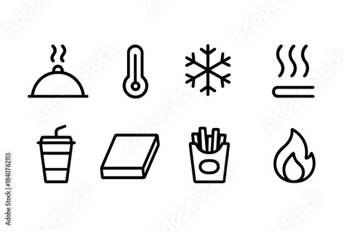 Cooking and dining outline icon set. Food preparation, kitchen tools, dining icons