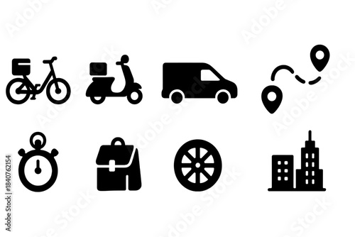 Transportation, delivery silhouette icon set. Logistics, vehicle icons silhouette collection