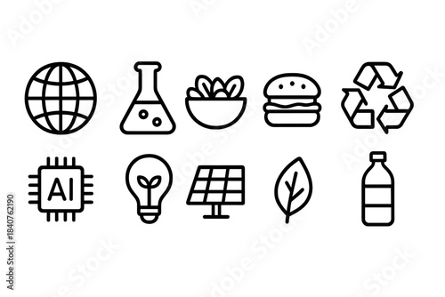 Eco-friendly, sustainable linear icon set. Environment, green energy outline collection