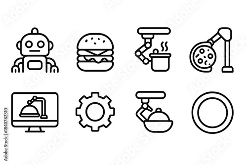 Robotics and automation linear icon set. Machinery, ai, industrial icons collection