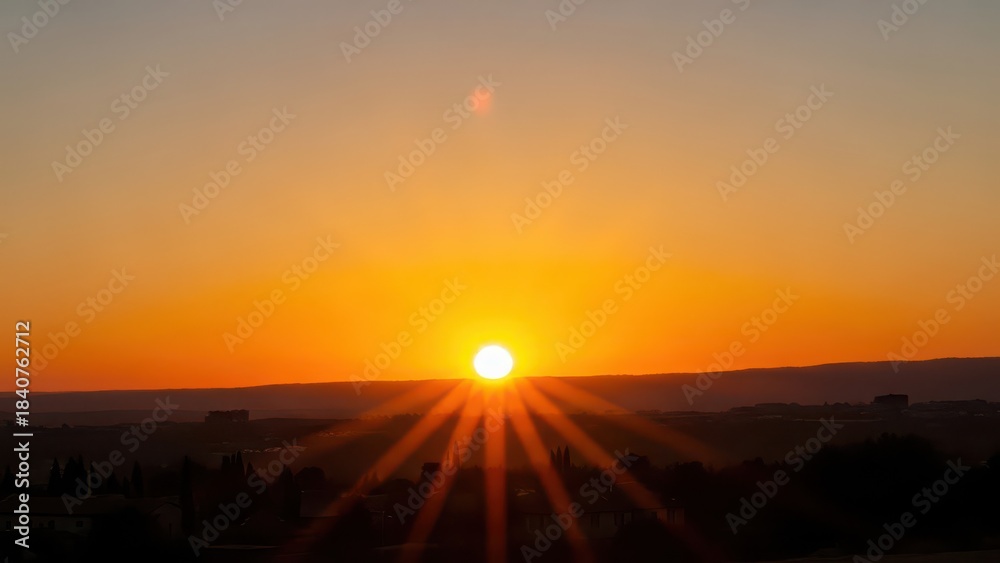 custom made wallpaper toronto digitalGolden sunrise over rolling hills with sunburst effect