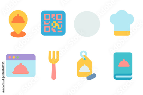 Restaurant and food glowing icon set. Dining, cuisine, chef symbols in neon style