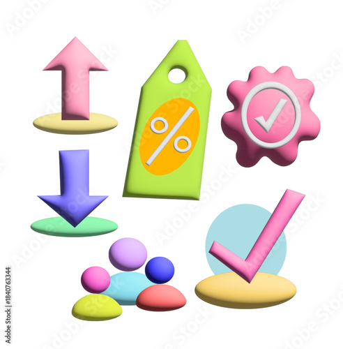 3D Vector Business Icons Set Marketing Growth Success Discount Symbols