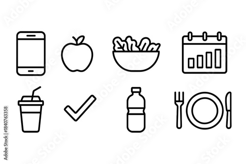 Health and nutrition outline icon set. Diet, wellness, fitness icons outline collection