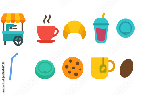 Neon food and drink icon set. Vivid, glowing icons for cafe and restaurant themes