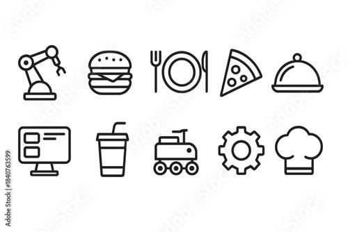 Food and technology outline icon set. Culinary, robotics icons collection