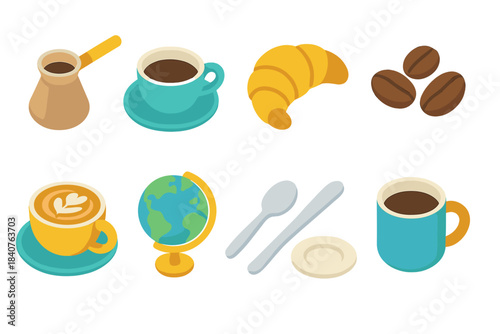 Coffee and breakfast 3d icon set. Morning essentials, cafe icons 3d collection