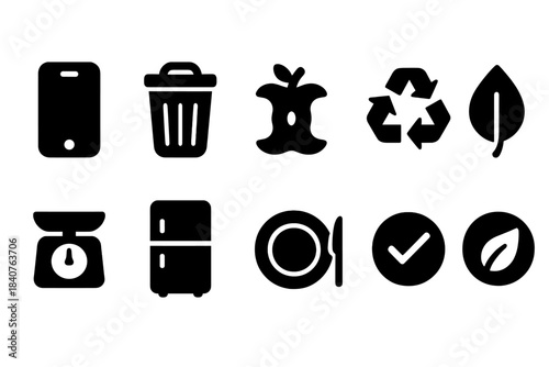 Recycling, sustainability solid icon set. Eco-friendly waste management icons solid collection