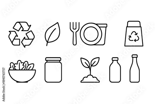 Eco-friendly, sustainability line icon set. Recycling, organic symbols for green living
