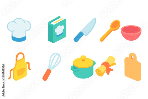 Cooking and kitchen 3d icon set. Chef, utensils, recipes 3d graphics collection