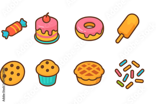 Dessert, sweets flat icon set. Candy, cake, dessert icons collection