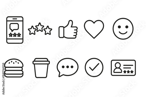 Feedback and review line icon set. Rating, approval, communication symbols