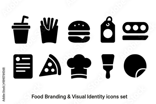Food, beverage silhouette icon set. Restaurant, fast food silhouette icons collection