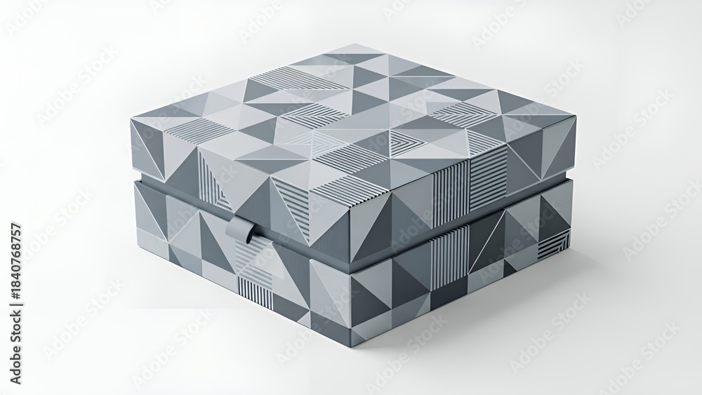 Fototapeta premium Geometric Patterned Box with Gray and White Triangular Design for Modern Decor or Packaging