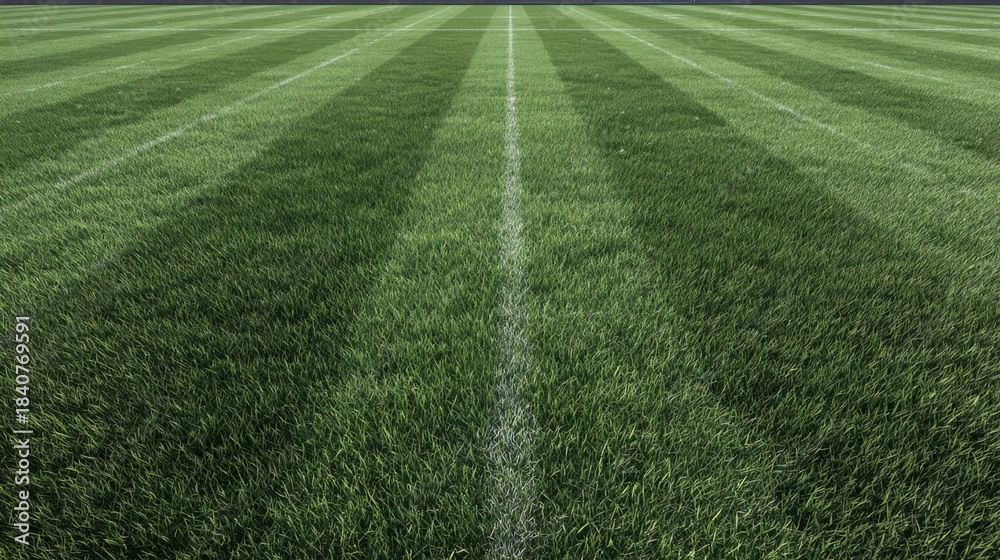 Obraz premium Green Field Lines: Perspective view of meticulously maintained green field with straight white lines, creating a visual symphony of order and vibrant texture.