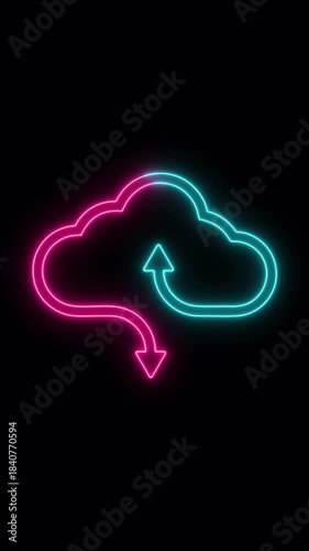 Cloud computing glowing neon icon video animation for apps and websites