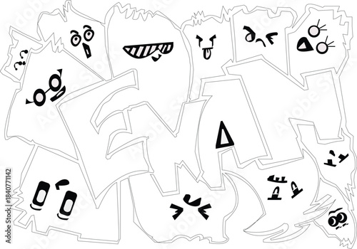 Expressive Graffiti Art A Whimsical Wordscape of Emotions.