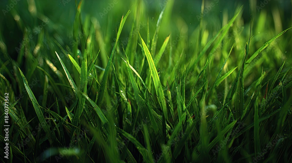 Obraz premium a close up view of green grass in a field, showcasing tall blades that rise above the ground. the grass has small spikes along its length, indicating it might be an invasive species