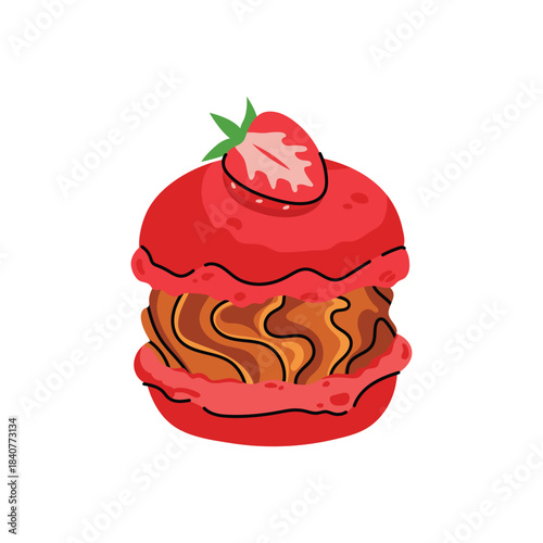 Vector and colorful french macarons with different flavors. Sweet dessert collection with chocolate, berry, fruit and pistachio macarons, perfect for bakery design, packaging and food illustrations