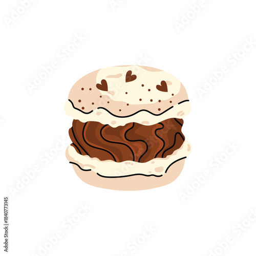 Vector and colorful french macarons with different flavors. Sweet dessert collection with chocolate, berry, fruit and pistachio macarons, perfect for bakery design, packaging and food illustrations