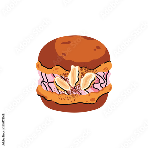 Vector and colorful french macarons with different flavors. Sweet dessert collection with chocolate, berry, fruit and pistachio macarons, perfect for bakery design, packaging and food illustrations