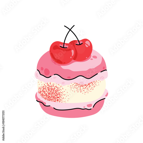 Vector and colorful french macarons with different flavors. Sweet dessert collection with chocolate, berry, fruit and pistachio macarons, perfect for bakery design, packaging and food illustrations