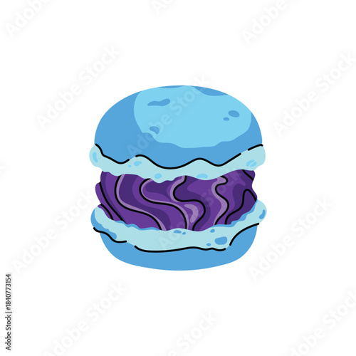 Vector and colorful french macarons with different flavors. Sweet dessert collection with chocolate, berry, fruit and pistachio macarons, perfect for bakery design, packaging and food illustrations