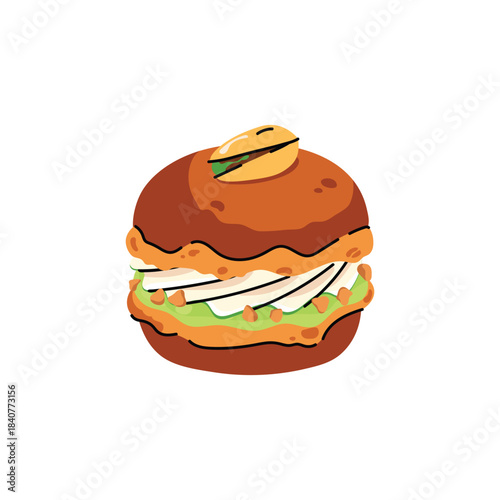 Vector and colorful french macarons with different flavors. Sweet dessert collection with chocolate, berry, fruit and pistachio macarons, perfect for bakery design, packaging and food illustrations