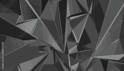 Dark Abstract Geometric Background with Polygonal Facets and Sharp Angles, Modern Digital Design in Grayscale